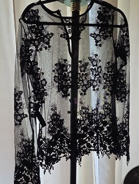 Zara Black Sheer Floral Lace Top